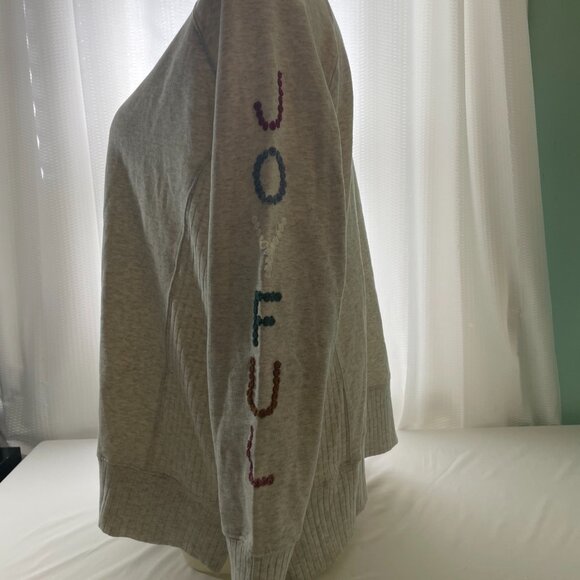 Sweatshirt 2X Gray "Joyful" Pullover Crew Top Relaxed Fit Christmas Holiday Plus - Picture 2 of 5